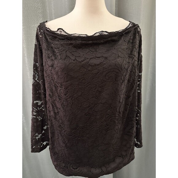 Kate Kasin 2X Black Lace Top Fitted Dressy Blouse Off The Shoulder - Picture 1 of 9
